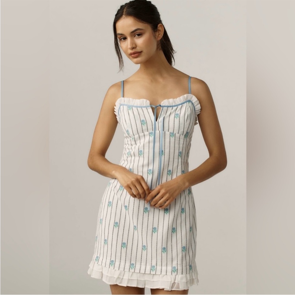 Anthropologie Maeve Sleeveless Jacquard Ruffle Hem Mini Dress NEW Medium